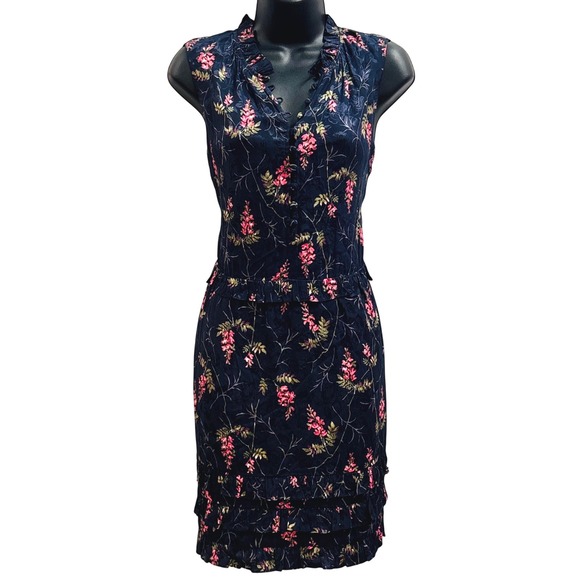 Rebecca Taylor Dresses & Skirts - NWT Rebecca Taylor Vie Fleur Silk Blend Floral Jacquard Ruffle Dress Navy Pink 8